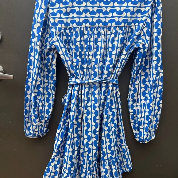 Zara Blue Preppy Patterned Blue Wrap Tie Dress - Size M - Picture 5 of 8